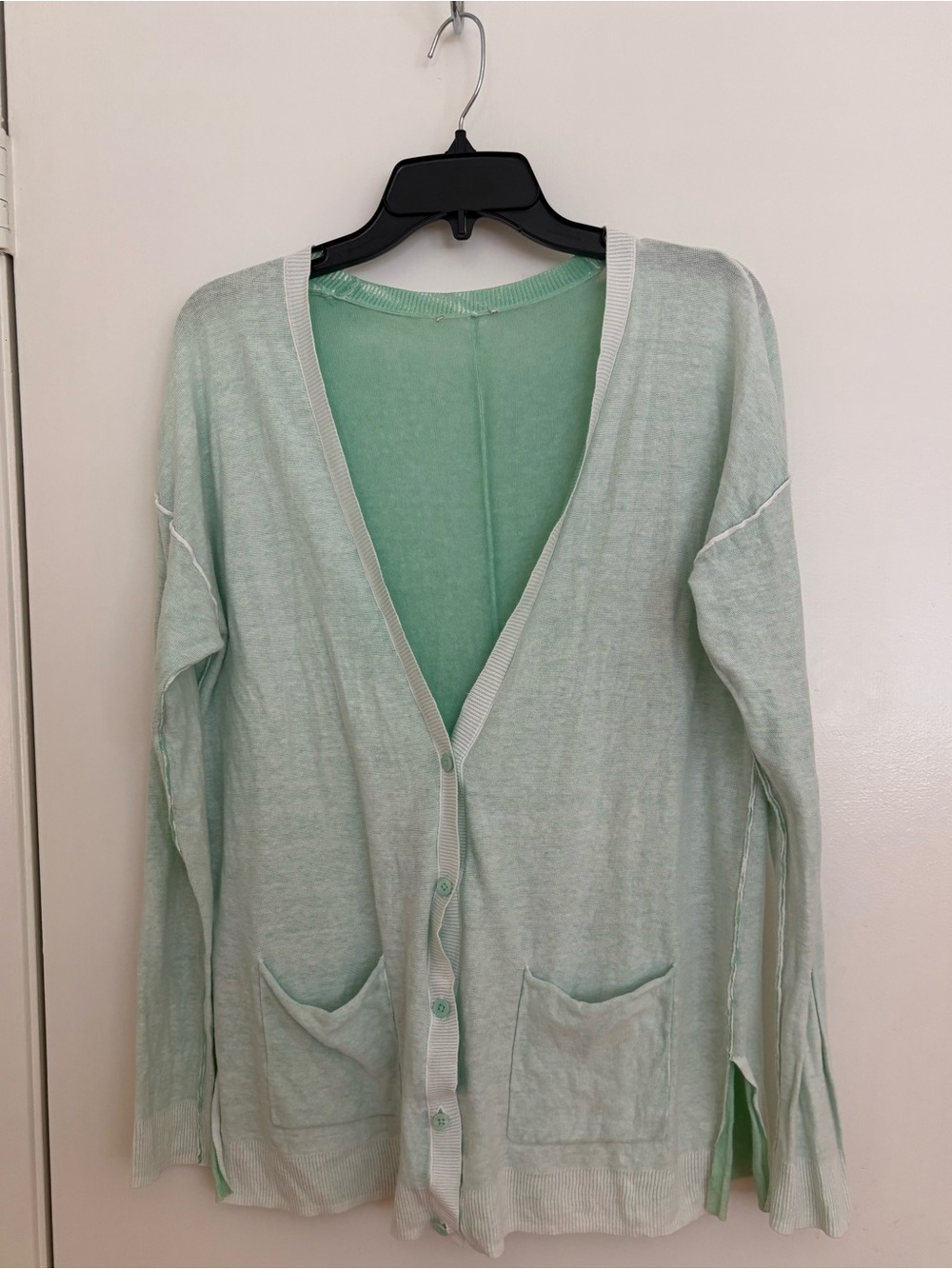 Light Green Open-Front Button Cardigan Sweater